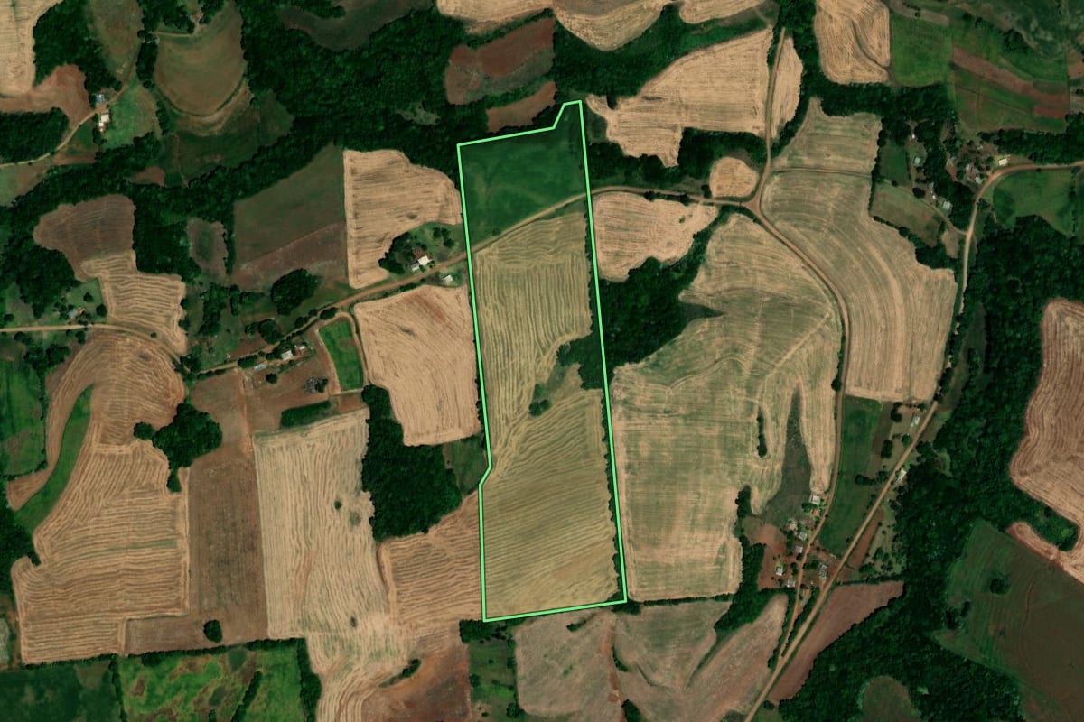Imagem de satélite do imóvel rural em Lajeado do Bugre (RS), com o contorno declarado no CAR desenhado por cima.