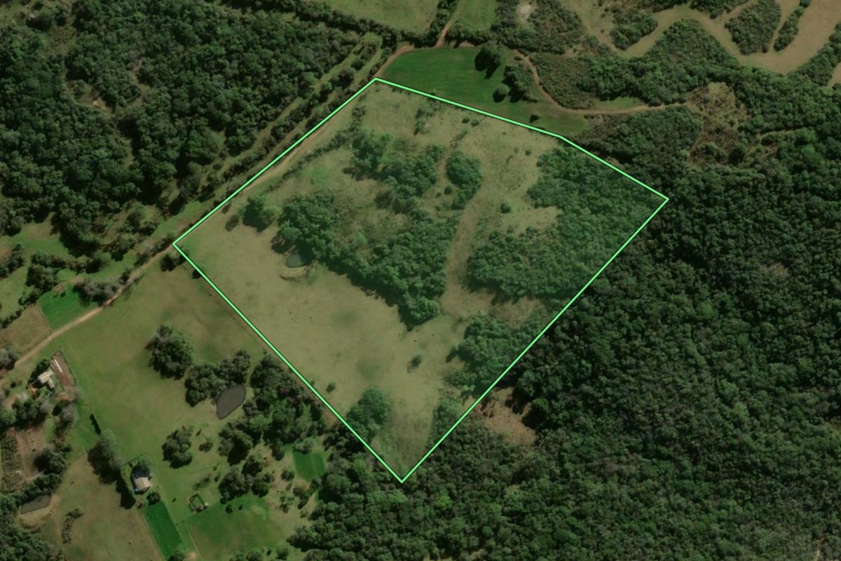 Imagem de satélite do imóvel rural em Lavras do Sul (RS), com o contorno declarado no CAR desenhado por cima.