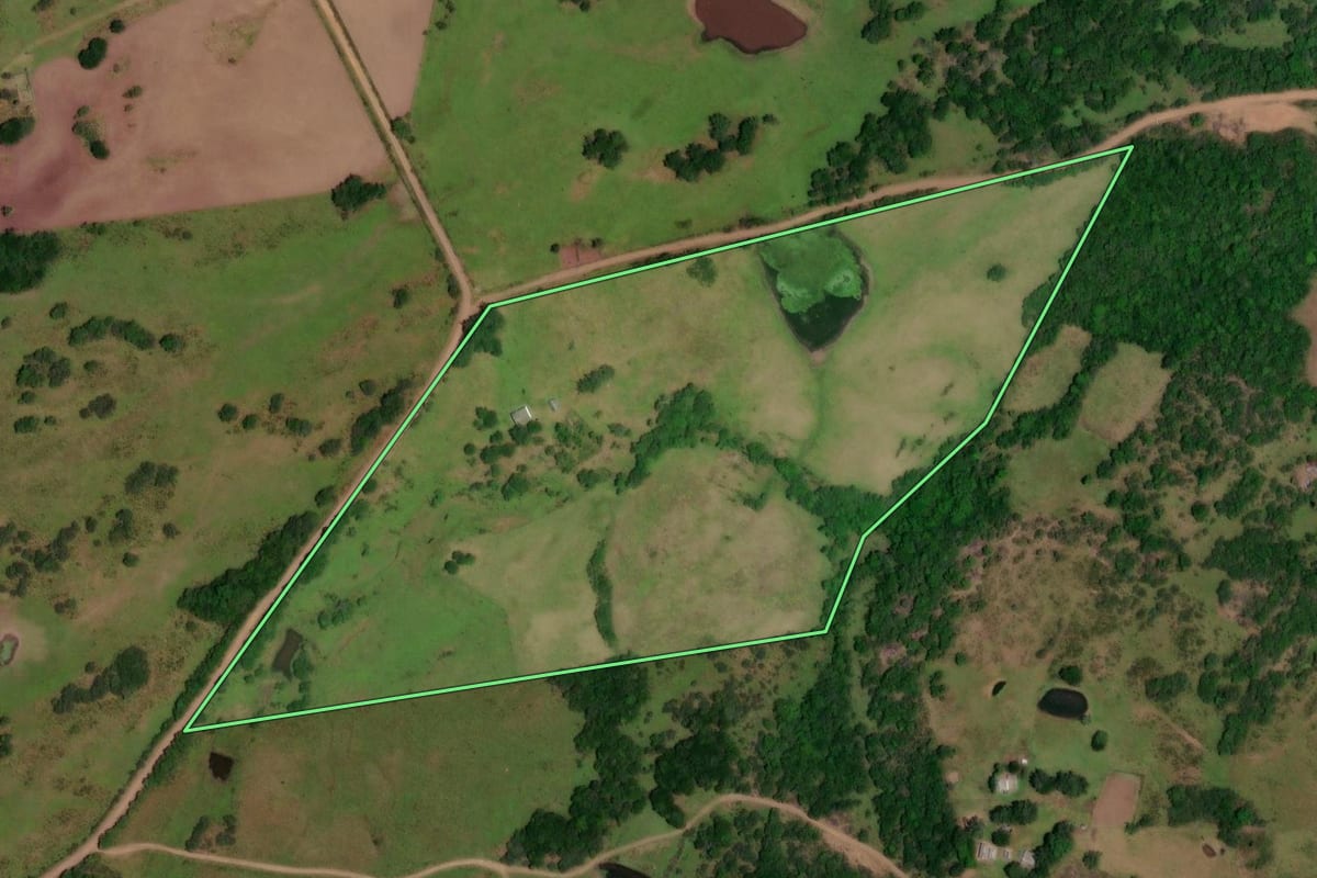 Imagem de satélite do imóvel rural em Lavras do Sul (RS), com o contorno declarado no CAR desenhado por cima.