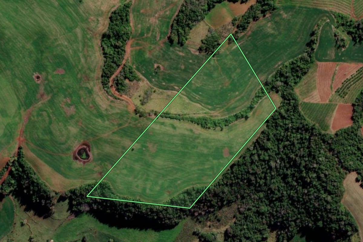 Imagem de satélite do imóvel rural em Liberato Salzano (RS), com o contorno declarado no CAR desenhado por cima.
