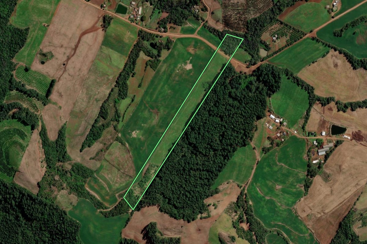 Imagem de satélite do imóvel rural em Liberato Salzano (RS), com o contorno declarado no CAR desenhado por cima.