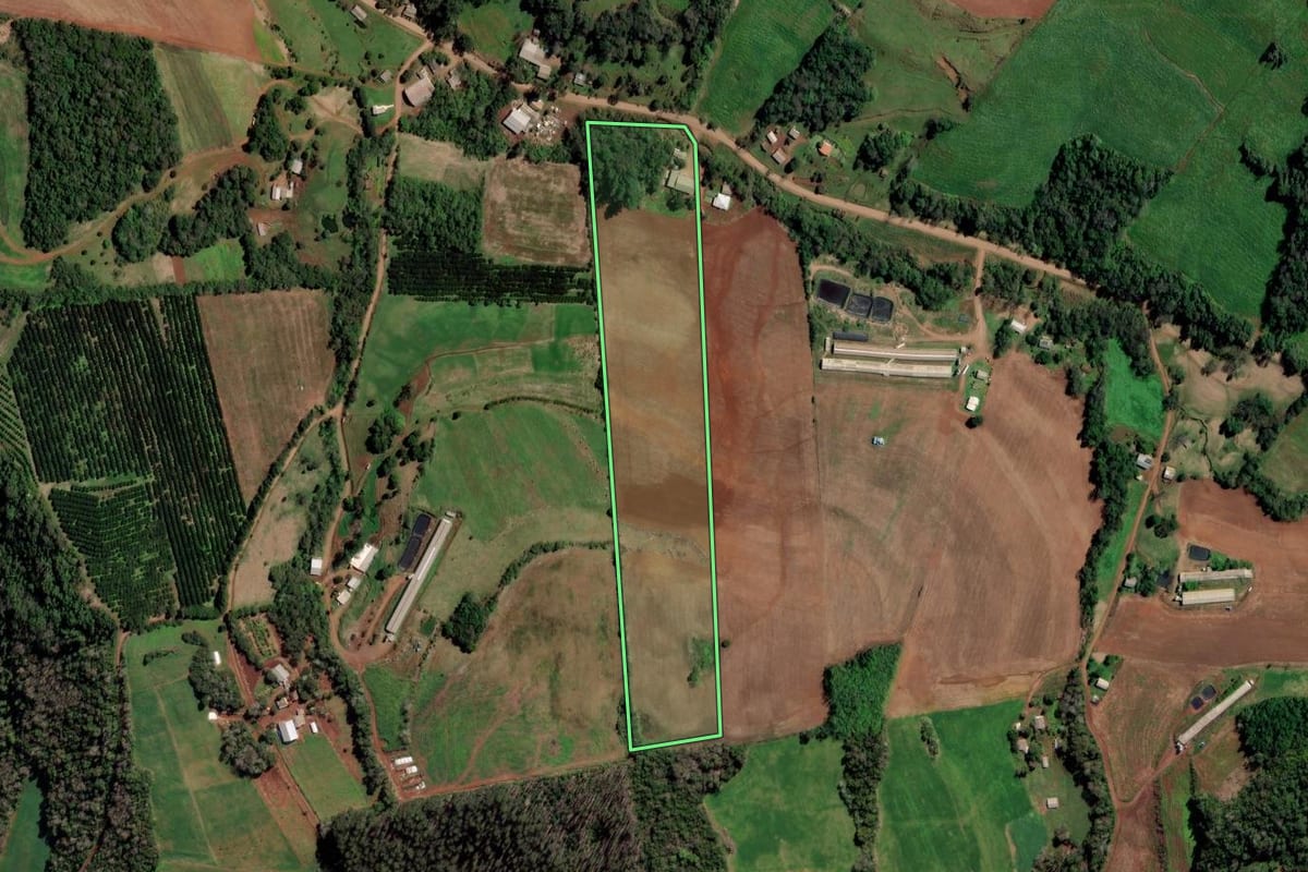 Imagem de satélite do imóvel rural em Liberato Salzano (RS), com o contorno declarado no CAR desenhado por cima.