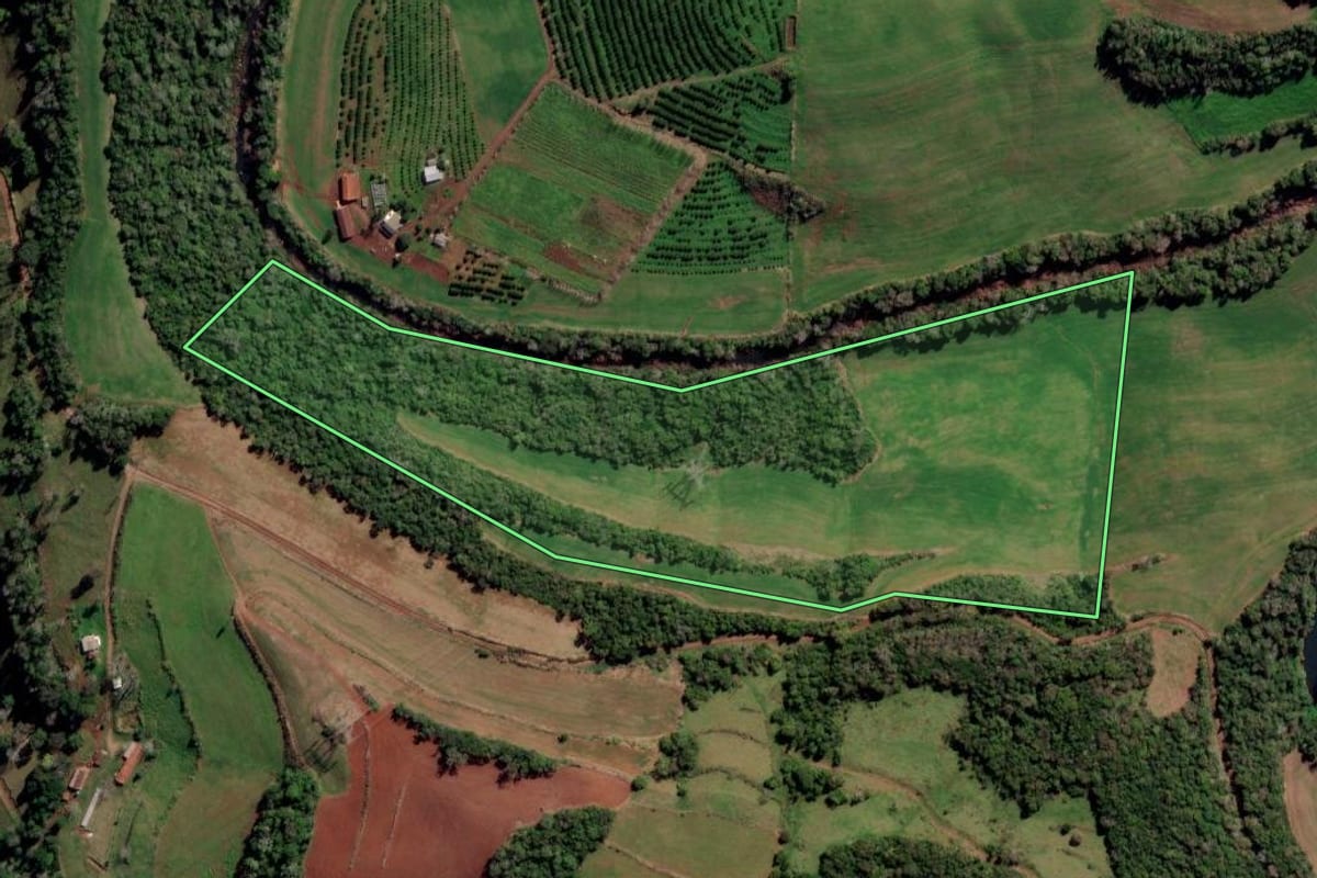 Imagem de satélite do imóvel rural em Liberato Salzano (RS), com o contorno declarado no CAR desenhado por cima.