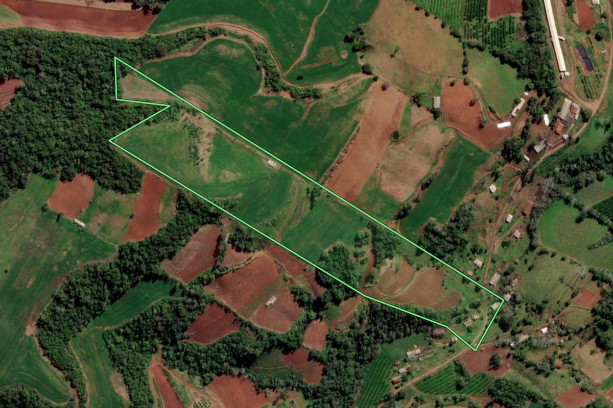 Imagem de satélite do imóvel rural em Liberato Salzano (RS), com o contorno declarado no CAR desenhado por cima.
