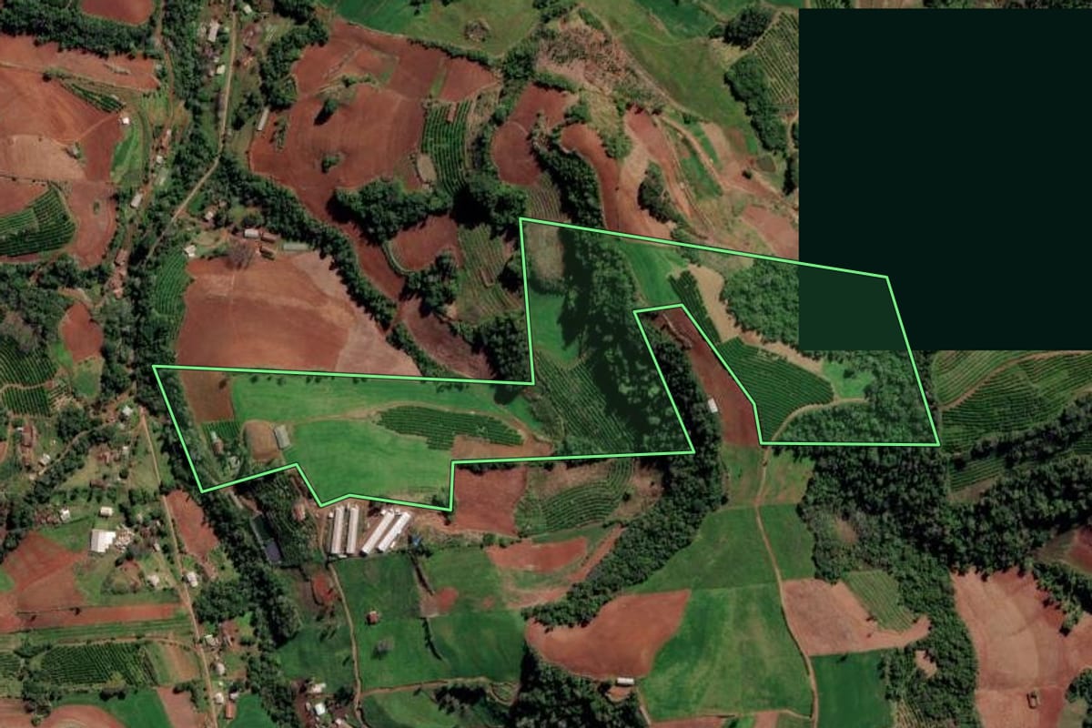 Imagem de satélite do imóvel rural em Liberato Salzano (RS), com o contorno declarado no CAR desenhado por cima.