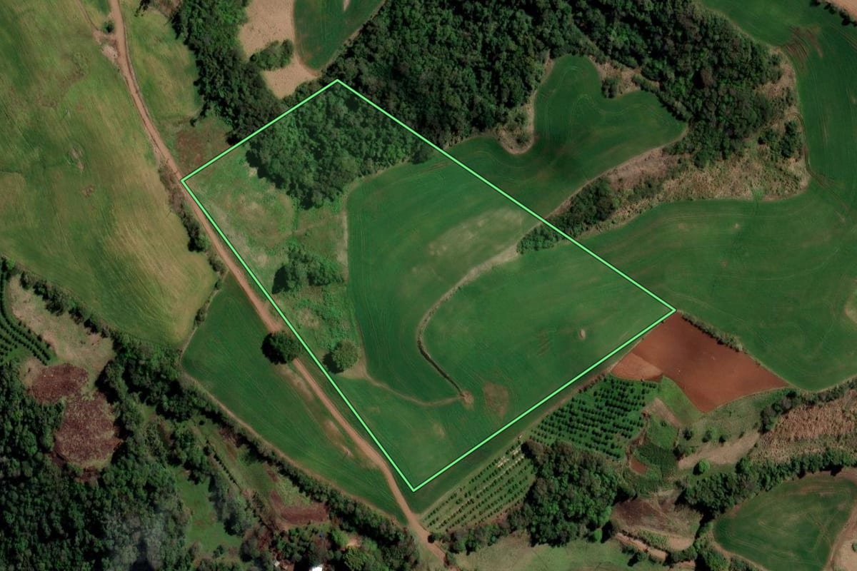 Imagem de satélite do imóvel rural em Liberato Salzano (RS), com o contorno declarado no CAR desenhado por cima.