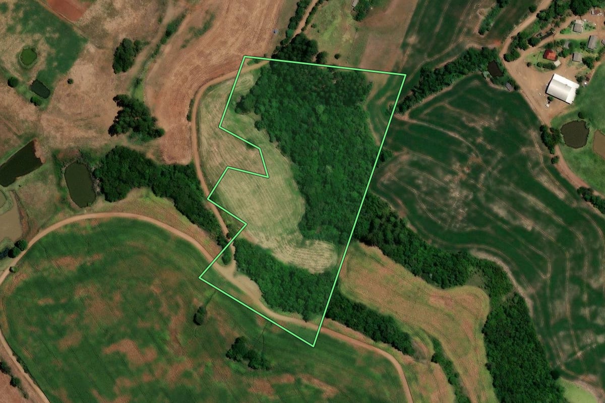 Imagem de satélite do imóvel rural em Liberato Salzano (RS), com o contorno declarado no CAR desenhado por cima.