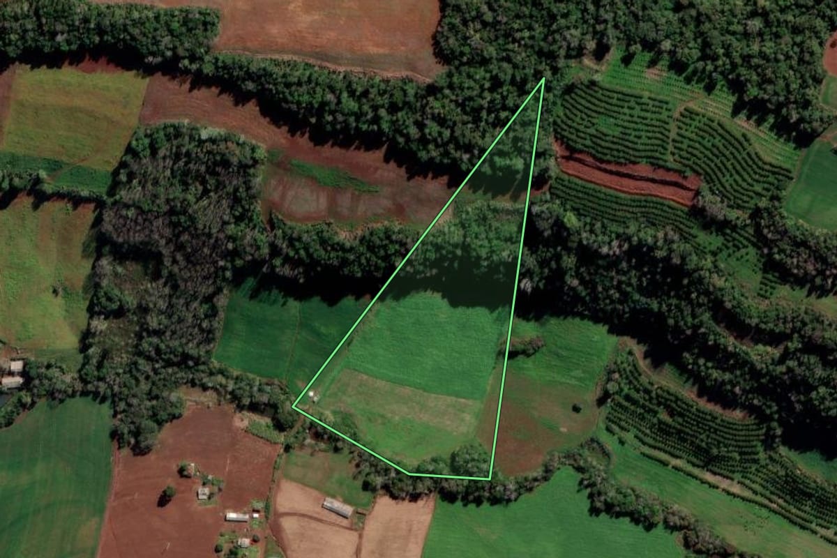 Imagem de satélite do imóvel rural em Liberato Salzano (RS), com o contorno declarado no CAR desenhado por cima.