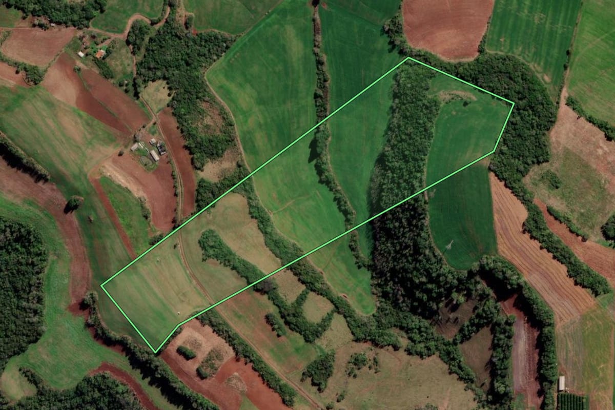 Imagem de satélite do imóvel rural em Liberato Salzano (RS), com o contorno declarado no CAR desenhado por cima.