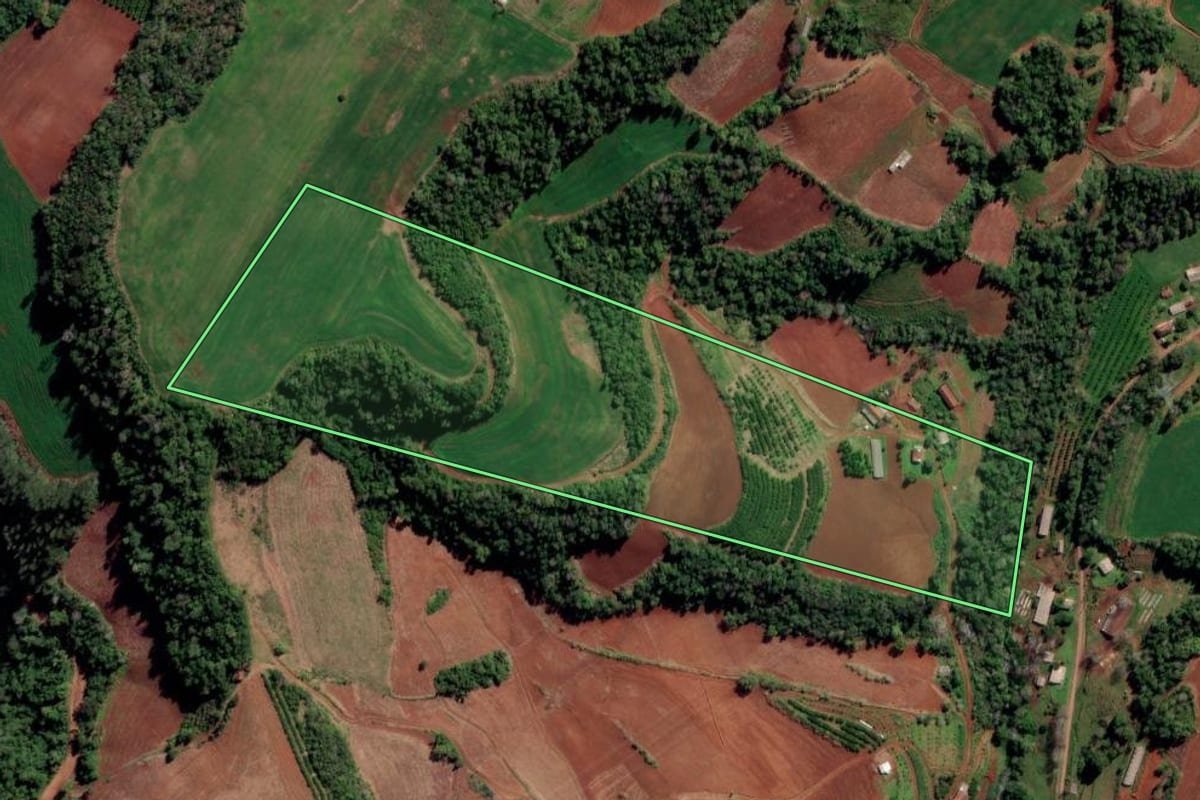 Imagem de satélite do imóvel rural em Liberato Salzano (RS), com o contorno declarado no CAR desenhado por cima.