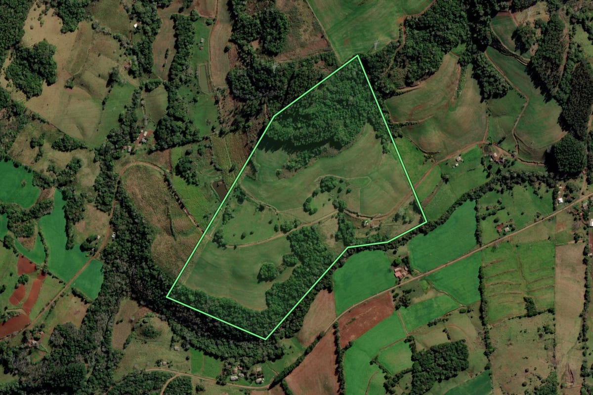 Imagem de satélite do imóvel rural em Liberato Salzano (RS), com o contorno declarado no CAR desenhado por cima.