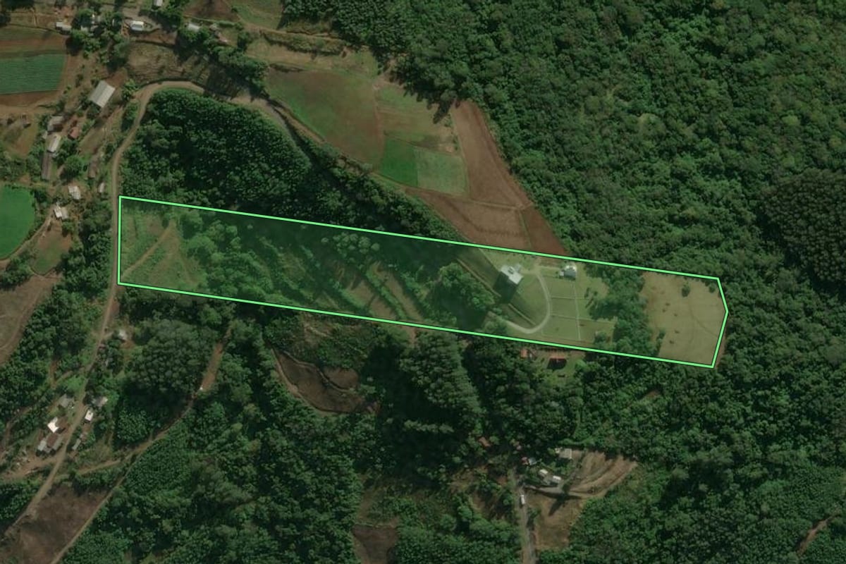 Imagem de satélite do imóvel rural em Linha Nova (RS), com o contorno declarado no CAR desenhado por cima.