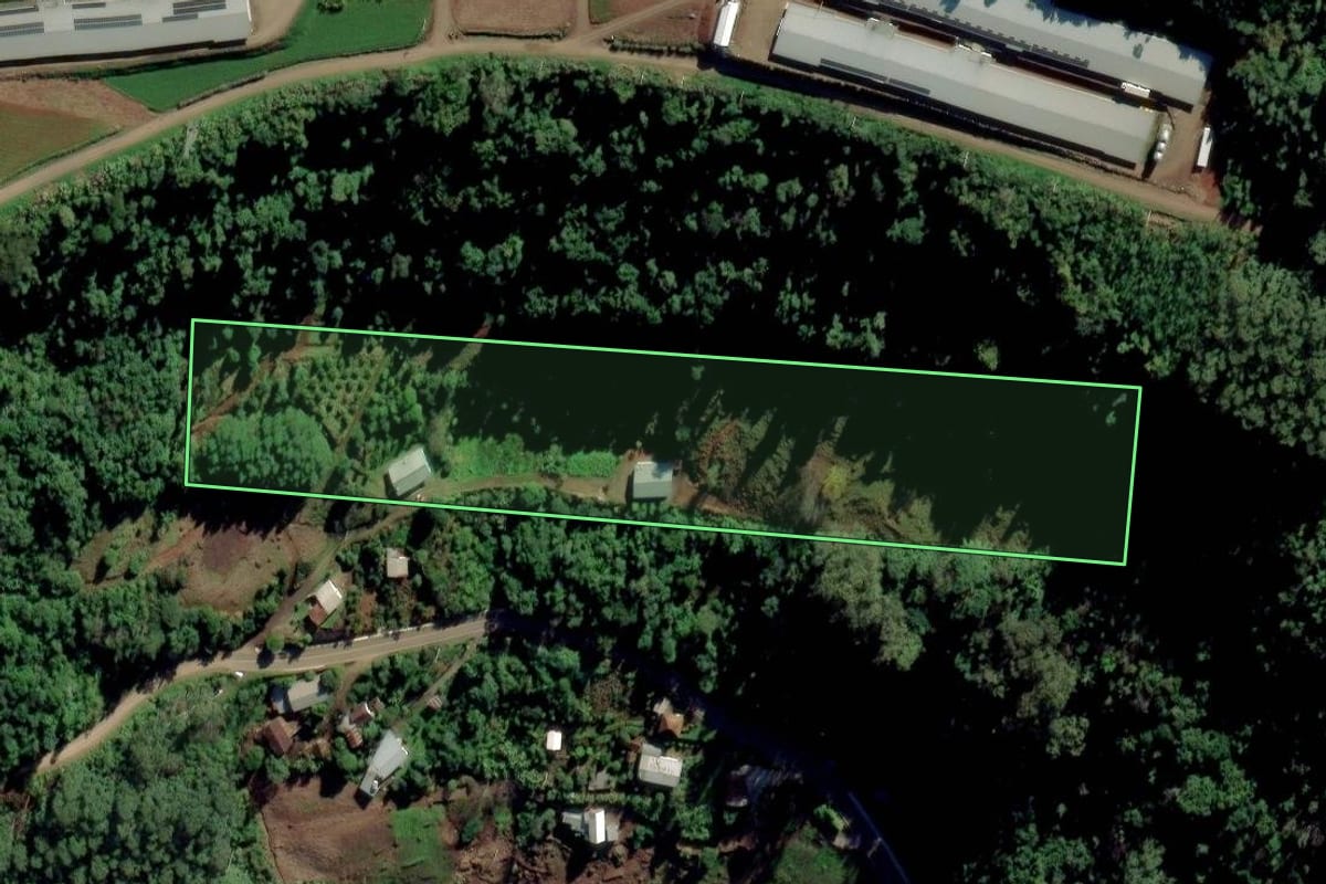 Imagem de satélite do imóvel rural em Linha Nova (RS), com o contorno declarado no CAR desenhado por cima.