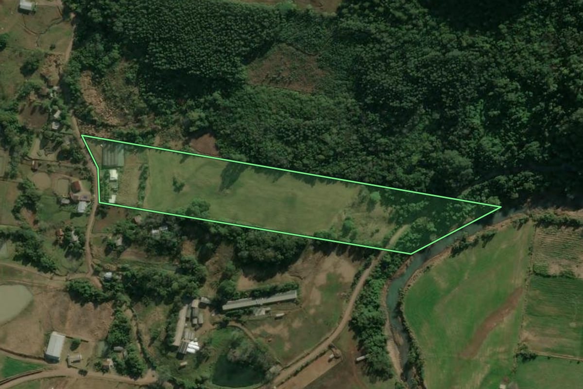 Imagem de satélite do imóvel rural em Linha Nova (RS), com o contorno declarado no CAR desenhado por cima.