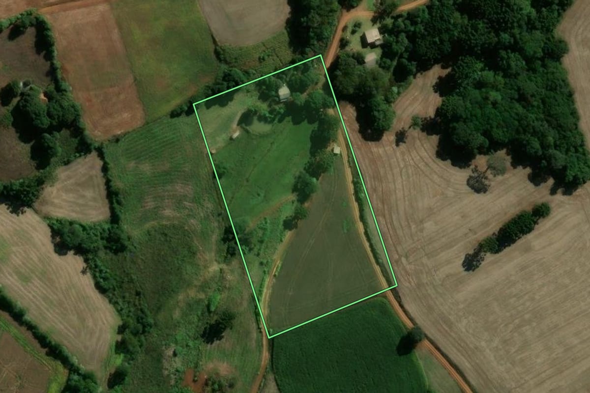Imagem de satélite do imóvel rural em Machadinho (RS), com o contorno declarado no CAR desenhado por cima.