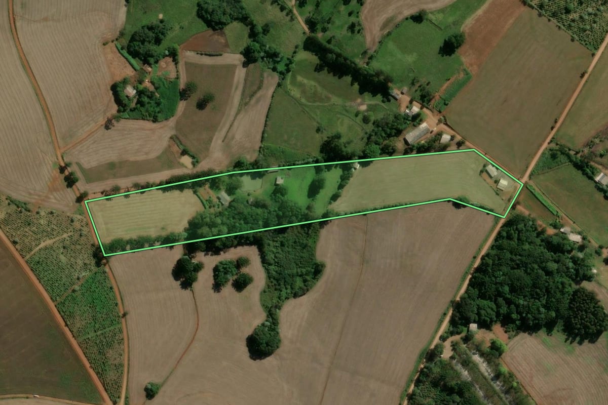 Imagem de satélite do imóvel rural em Machadinho (RS), com o contorno declarado no CAR desenhado por cima.