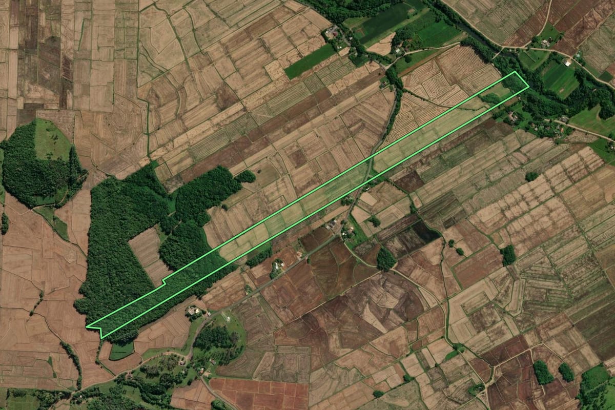 Imagem de satélite do imóvel rural em Mampituba (RS), com o contorno declarado no CAR desenhado por cima.