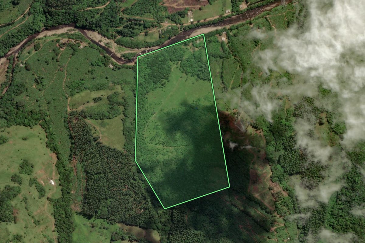 Imagem de satélite do imóvel rural em Mampituba (RS), com o contorno declarado no CAR desenhado por cima.