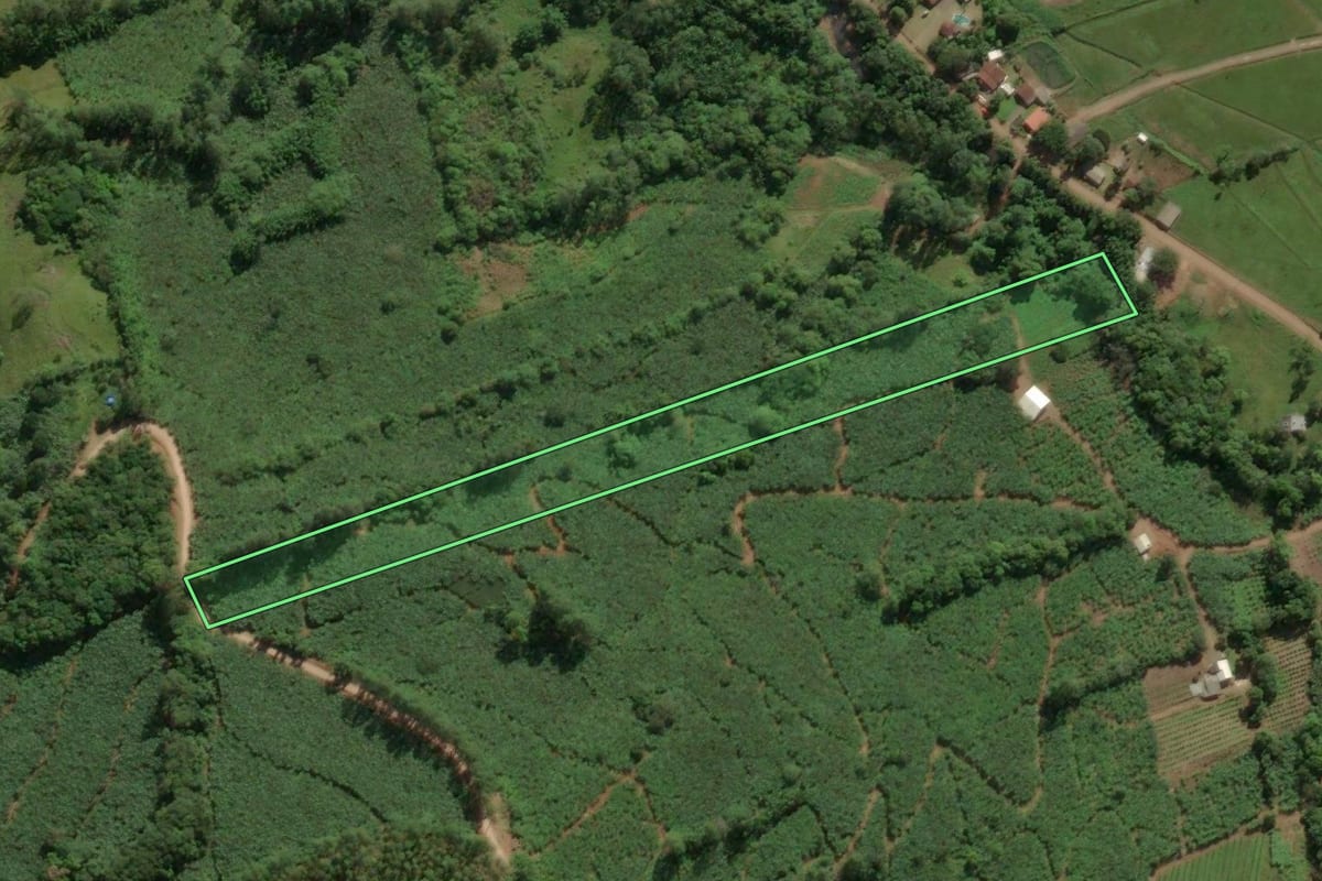 Imagem de satélite do imóvel rural em Mampituba (RS), com o contorno declarado no CAR desenhado por cima.