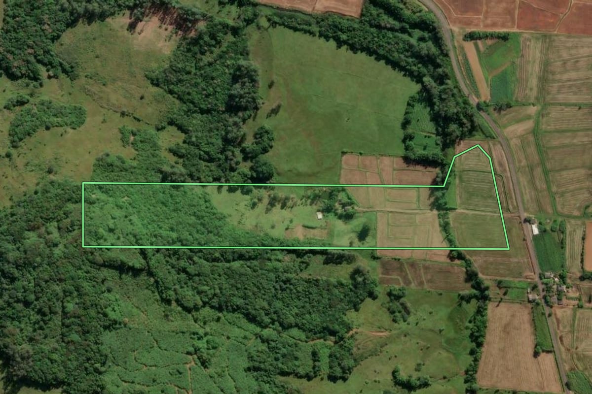Imagem de satélite do imóvel rural em Mampituba (RS), com o contorno declarado no CAR desenhado por cima.
