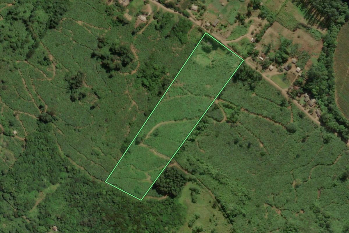 Imagem de satélite do imóvel rural em Mampituba (RS), com o contorno declarado no CAR desenhado por cima.