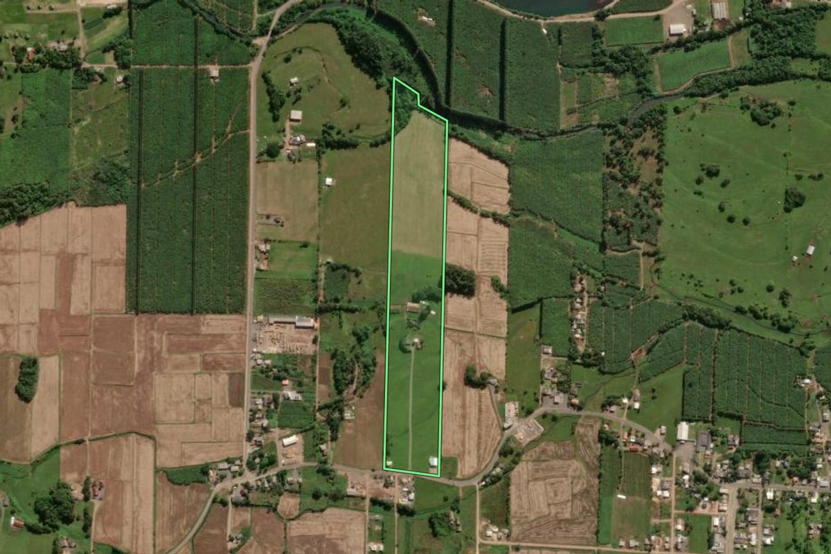 Imagem de satélite do imóvel rural em Mampituba (RS), com o contorno declarado no CAR desenhado por cima.