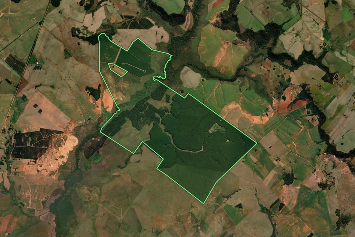 Imagem de satélite do imóvel rural em Manoel Viana (RS), com o contorno declarado no CAR desenhado por cima.