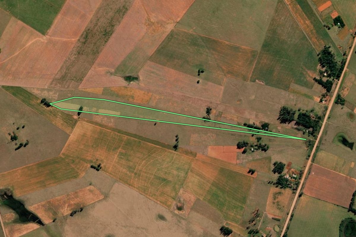 Imagem de satélite do imóvel rural em Manoel Viana (RS), com o contorno declarado no CAR desenhado por cima.