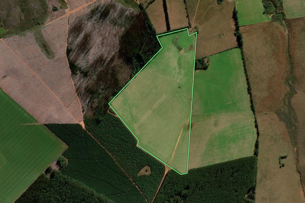 Imagem de satélite do imóvel rural em Manoel Viana (RS), com o contorno declarado no CAR desenhado por cima.