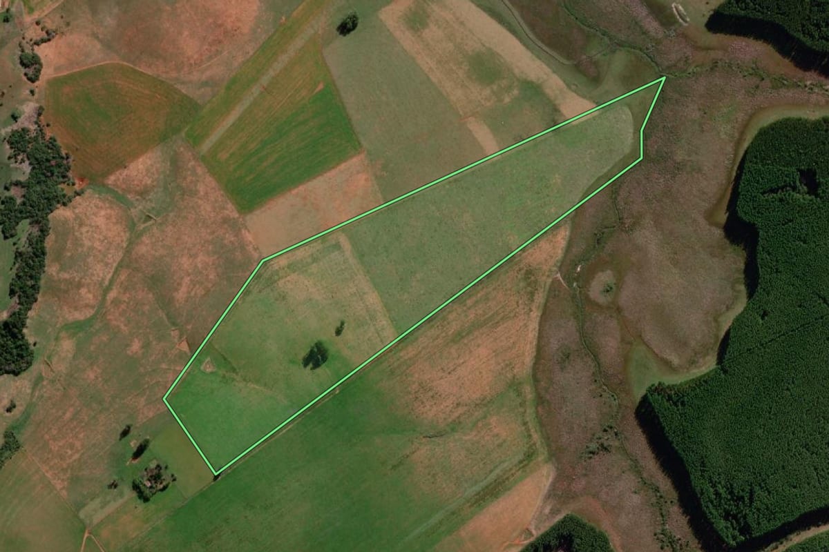 Imagem de satélite do imóvel rural em Manoel Viana (RS), com o contorno declarado no CAR desenhado por cima.