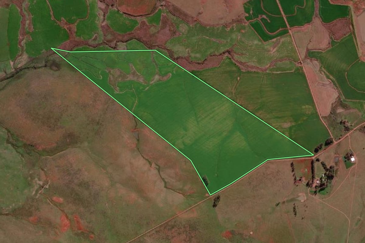 Imagem de satélite do imóvel rural em Manoel Viana (RS), com o contorno declarado no CAR desenhado por cima.