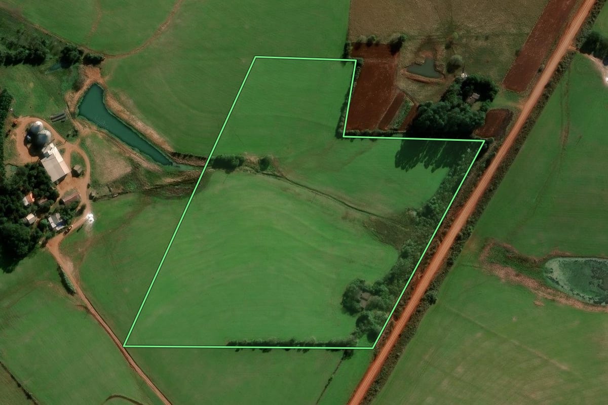 Imagem de satélite do imóvel rural em Manoel Viana (RS), com o contorno declarado no CAR desenhado por cima.