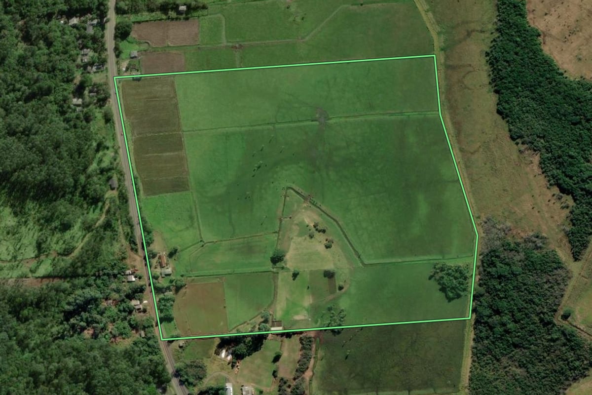 Imagem de satélite do imóvel rural em Maquiné (RS), com o contorno declarado no CAR desenhado por cima.
