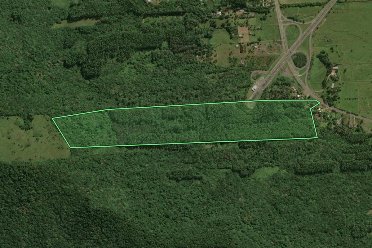 Imagem de satélite do imóvel rural em Maquiné (RS), com o contorno declarado no CAR desenhado por cima.