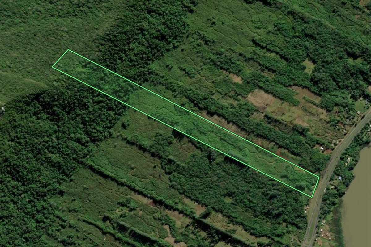 Imagem de satélite do imóvel rural em Maquiné (RS), com o contorno declarado no CAR desenhado por cima.