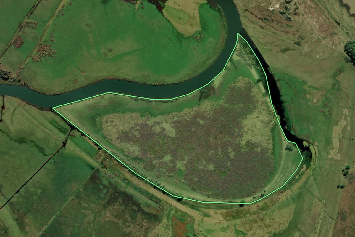 Imagem de satélite do imóvel rural em Maquiné (RS), com o contorno declarado no CAR desenhado por cima.