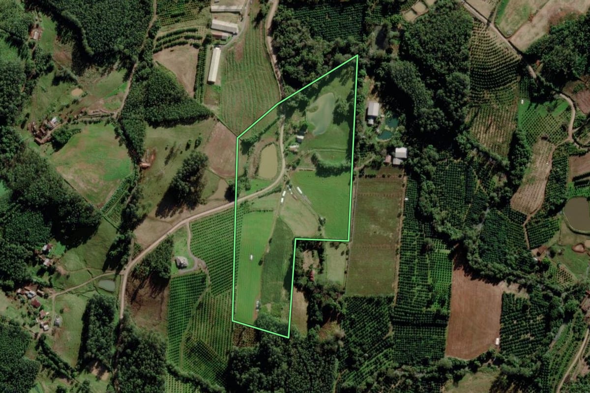 Imagem de satélite do imóvel rural em Maratá (RS), com o contorno declarado no CAR desenhado por cima.