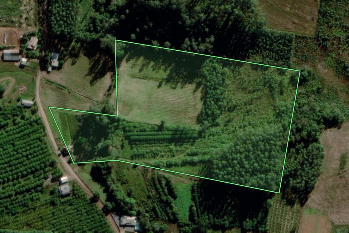 Imagem de satélite do imóvel rural em Maratá (RS), com o contorno declarado no CAR desenhado por cima.