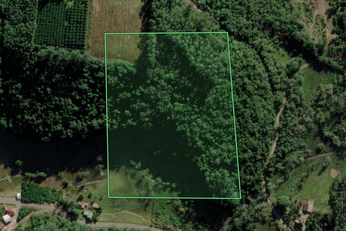 Imagem de satélite do imóvel rural em Maratá (RS), com o contorno declarado no CAR desenhado por cima.