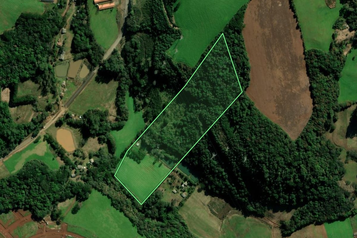 Imagem de satélite do imóvel rural em Marau (RS), com o contorno declarado no CAR desenhado por cima.