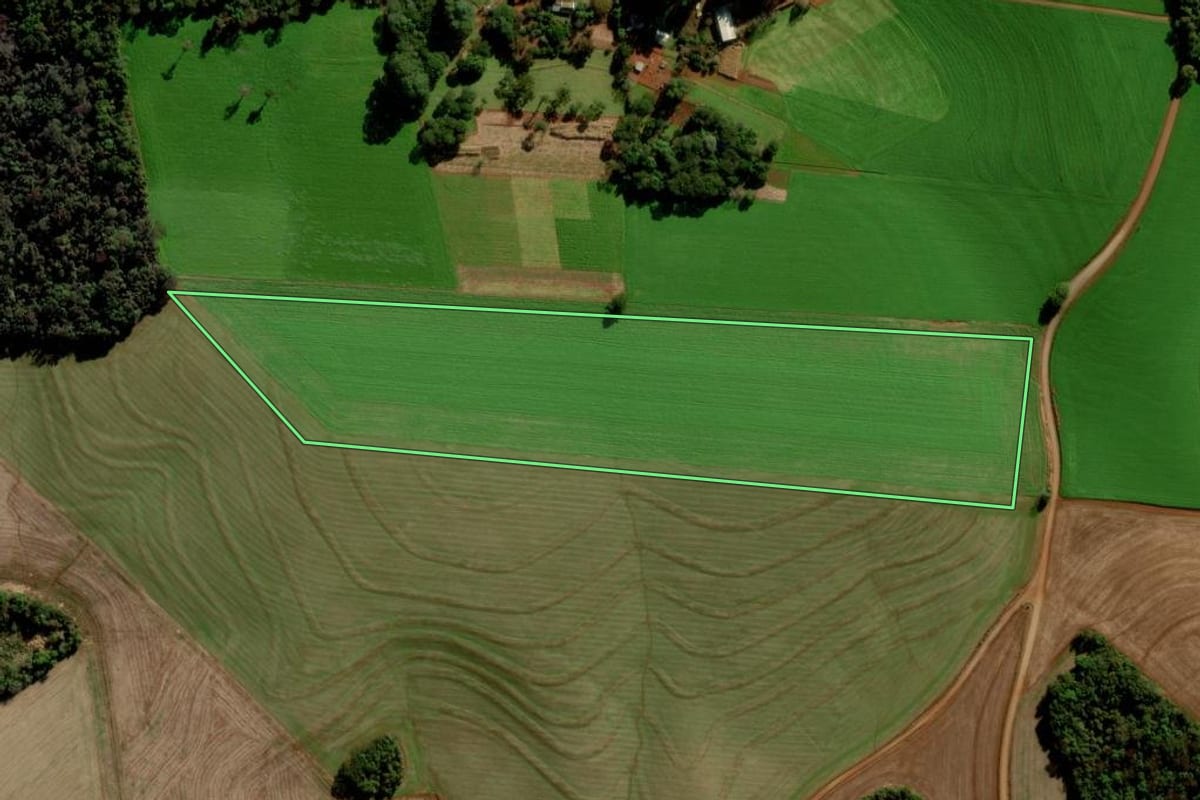 Imagem de satélite do imóvel rural em Marau (RS), com o contorno declarado no CAR desenhado por cima.