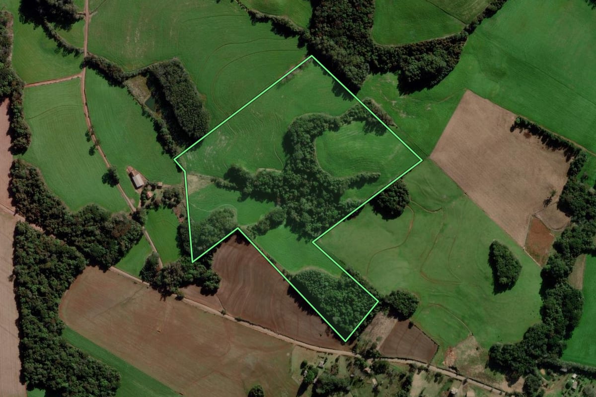 Imagem de satélite do imóvel rural em Marau (RS), com o contorno declarado no CAR desenhado por cima.