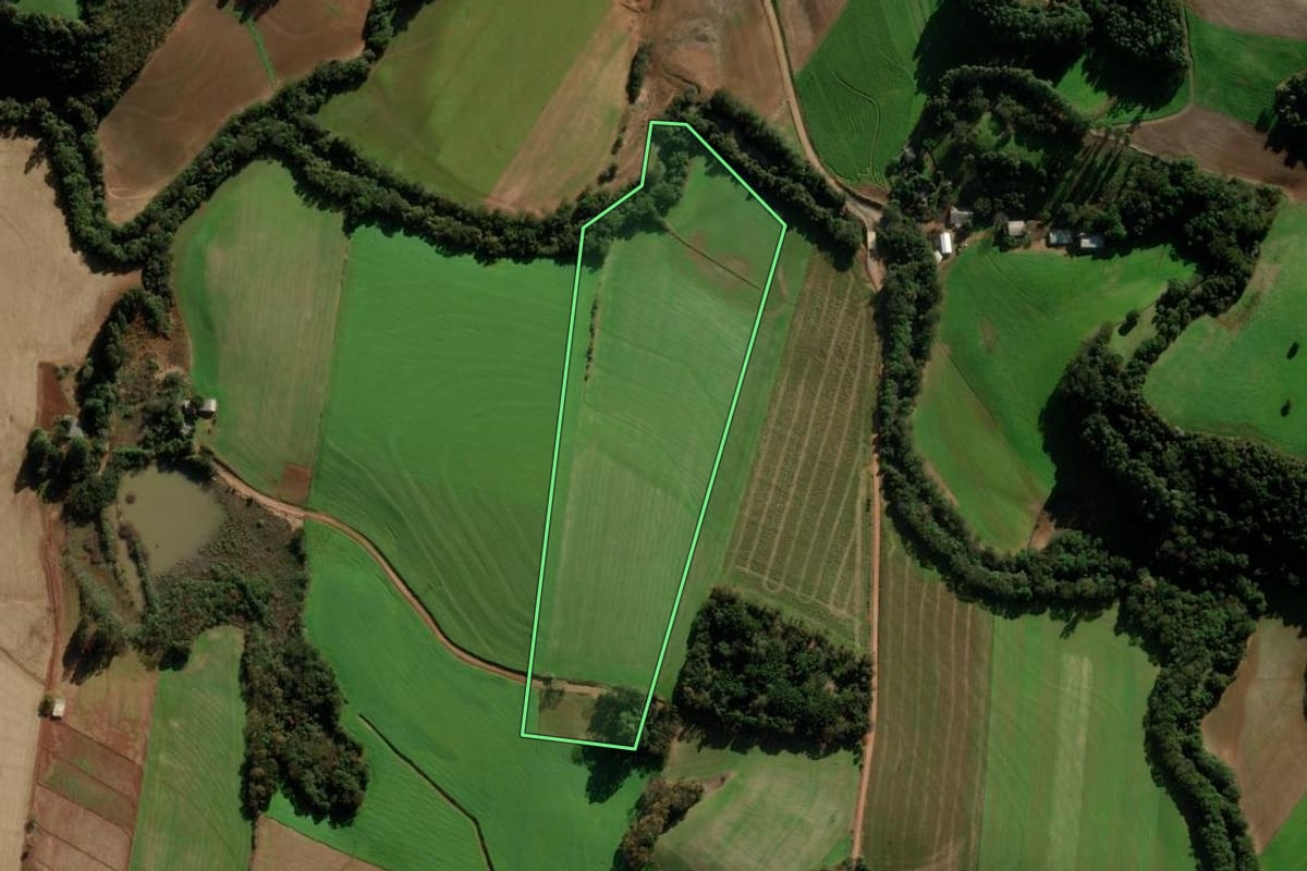 Imagem de satélite do imóvel rural em Marau (RS), com o contorno declarado no CAR desenhado por cima.