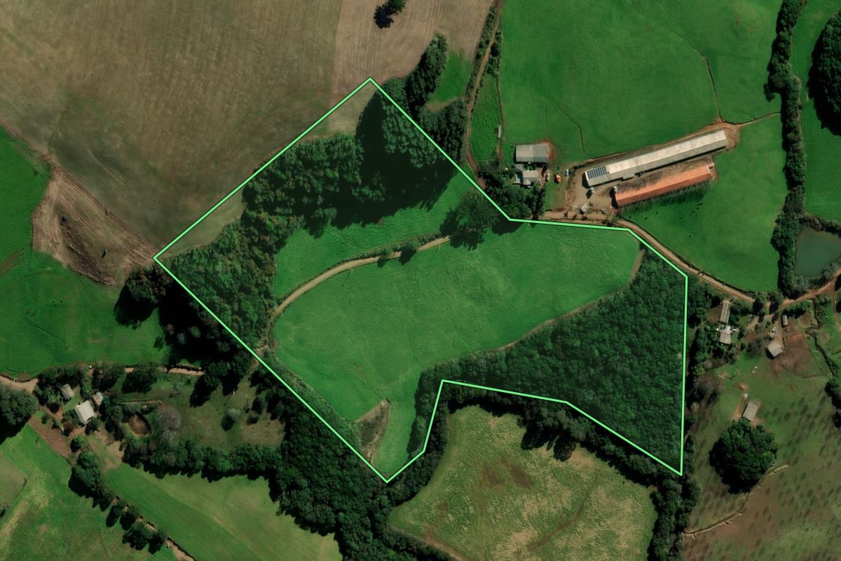 Imagem de satélite do imóvel rural em Marau (RS), com o contorno declarado no CAR desenhado por cima.