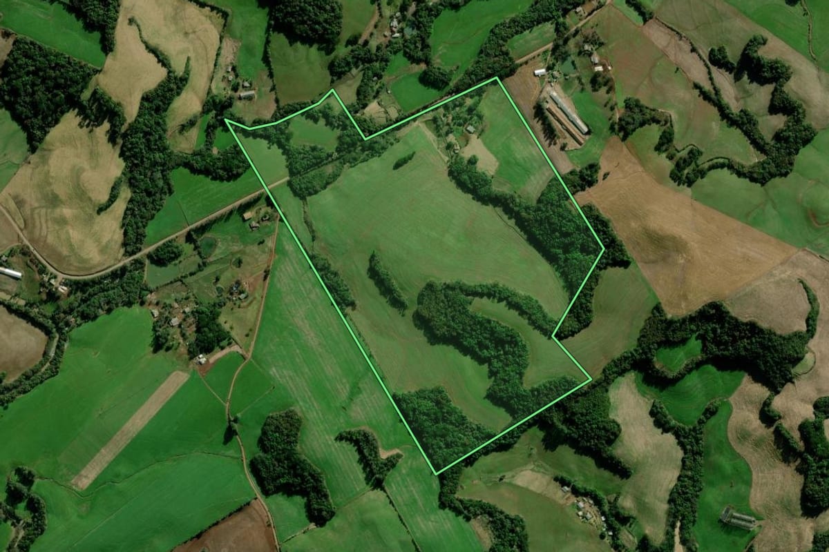 Imagem de satélite do imóvel rural em Marau (RS), com o contorno declarado no CAR desenhado por cima.