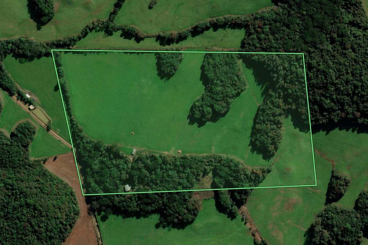 Imagem de satélite do imóvel rural em Marau (RS), com o contorno declarado no CAR desenhado por cima.
