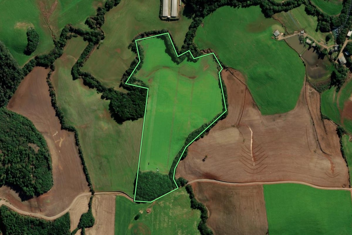 Imagem de satélite do imóvel rural em Marau (RS), com o contorno declarado no CAR desenhado por cima.