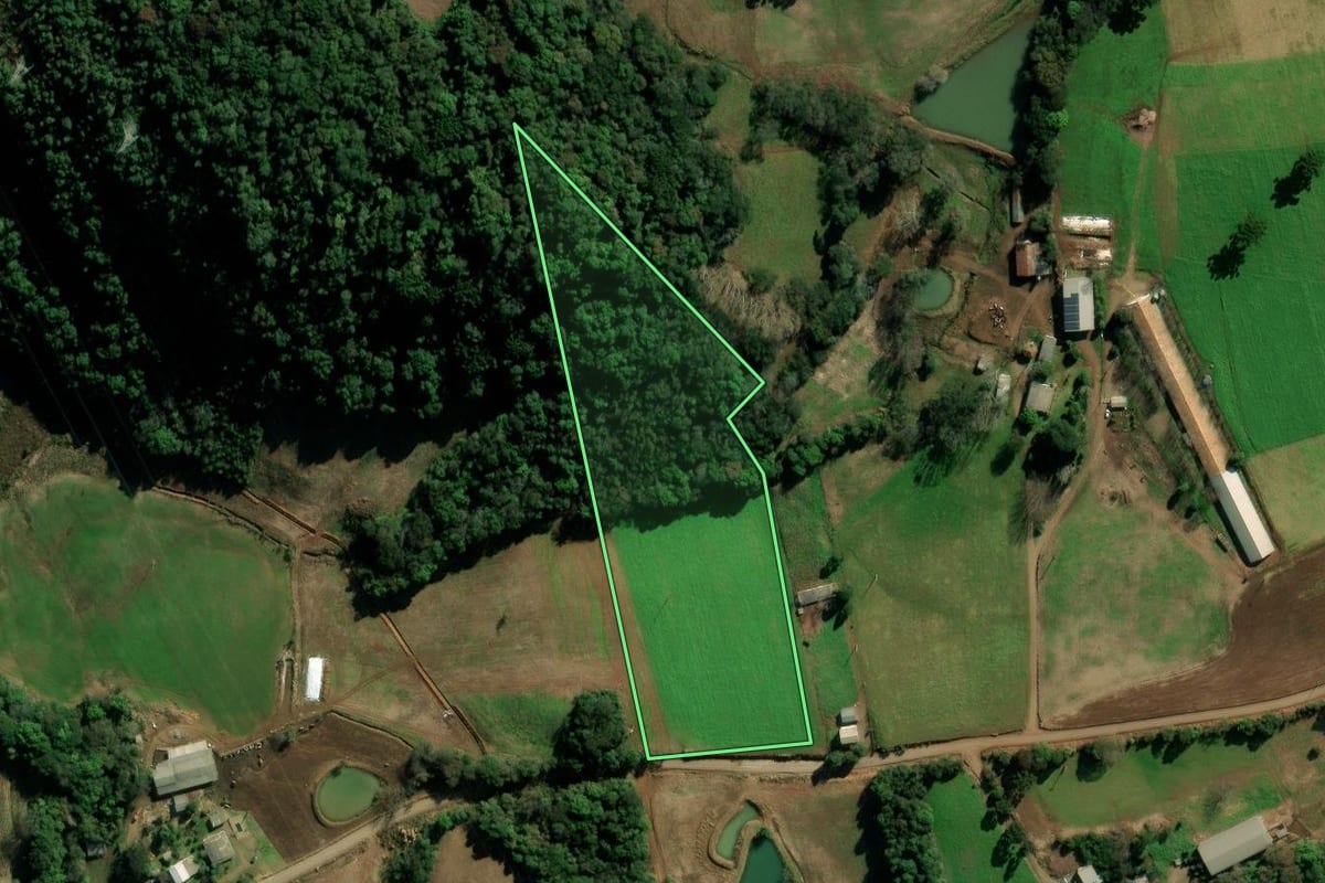 Imagem de satélite do imóvel rural em Marau (RS), com o contorno declarado no CAR desenhado por cima.
