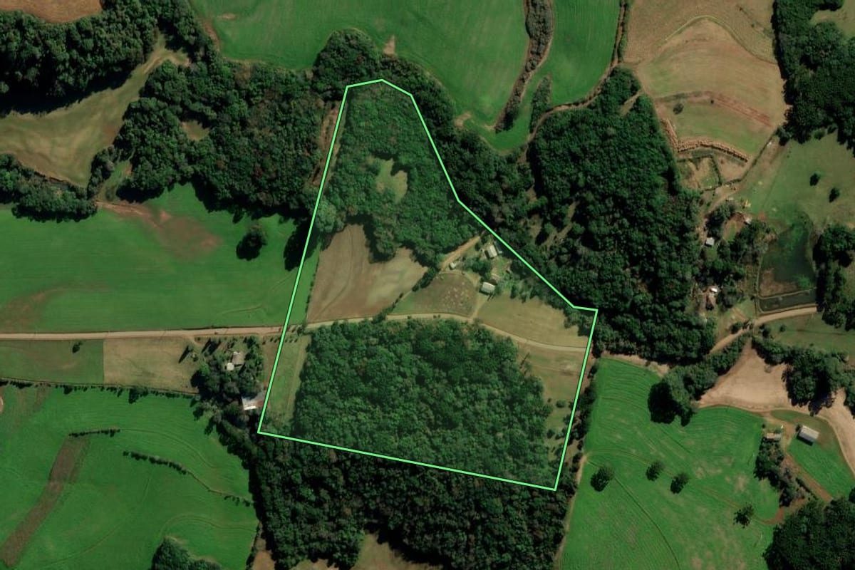 Imagem de satélite do imóvel rural em Marau (RS), com o contorno declarado no CAR desenhado por cima.