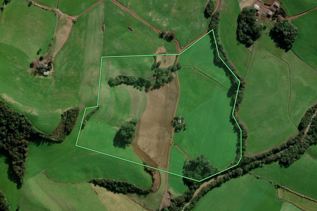Imagem de satélite do imóvel rural em Marau (RS), com o contorno declarado no CAR desenhado por cima.